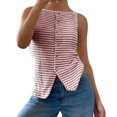 thumbnail image 1 of DuoJiaJ Women Square Collar Open Placket Buttons Sleeveless Textured Horizontal Stripes Elegant Blouse Tops Padded Sports Tank Tops Women, 1 of 5