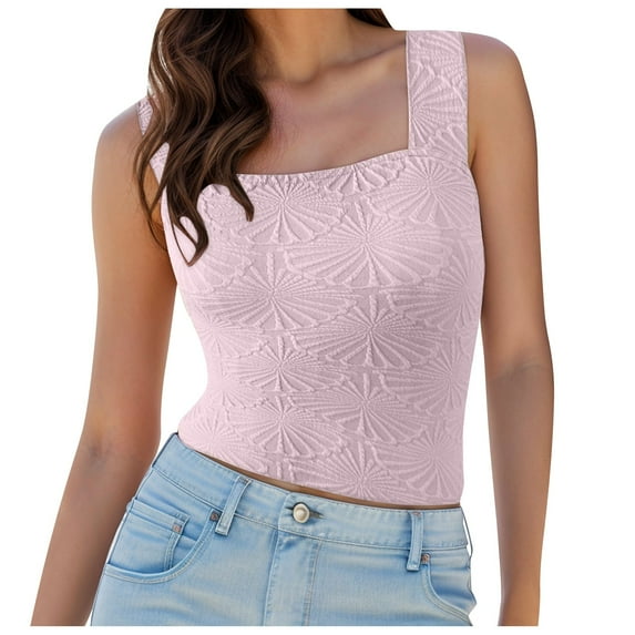 DuoJiaJ Women Square Neck Wide Straps Crop Tank Tops Flower Lettuce Trim Crop Vest Slim Fitted Sleeveless Cropped Top Women’s Tank Tops