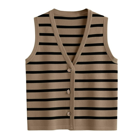 DuoJiaJ Women Striped Dressy Tops Cropped Tank Tops Sleeveless Button Up Cardigan Sweater Vests Loose Fit Tank Tops Women