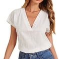 thumbnail image 1 of DuoJiaJ Women Summer Casual Split V Neckline Chiffon Blouses Loose Tunic Short Sleeve Tops Women’s V-Neck Tops White, 1 of 4