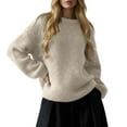 thumbnail image 1 of DuoJiaJ Women Sweaters Crew Neck Oversized Pullover Sweater Long Sleeve Fuzzy Cozy Sweater for Womens Loose Soft Trendy Tops Brown L, 1 of 3