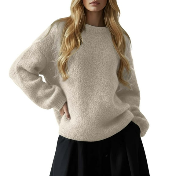 DuoJiaJ Women Sweaters Crew Neck Oversized Pullover Sweater Long Sleeve Fuzzy Cozy Sweater for Womens Loose Soft Trendy Tops Brown M