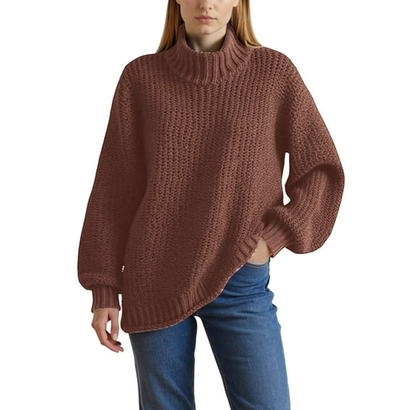 DuoJiaJ Women Sweaters Turtleneck Pullover Long Sleeve Knit Sweater Oversized Winter Outwear Tops Brown XXXXL