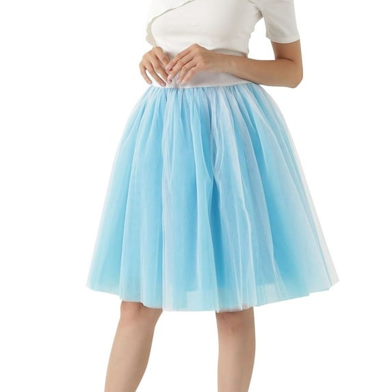 DuoJiaJ Women Tutus Knee Length Skirts Pleated Adults Dancing Skirts Vintage Puffy Party Skirt,Blue L