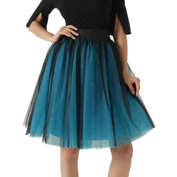DuoJiaJ Women Tutus Knee Length Skirts Pleated Adults Dancing Skirts Vintage Puffy Party Skirt,Blue XL