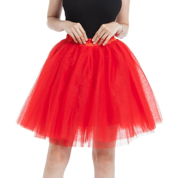 DuoJiaJ Women Tutus Knee Length Skirts Pleated Adults Dancing Skirts Vintage Puffy Party Skirt,Red One Size