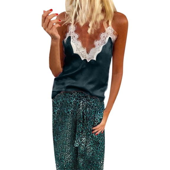 DuoJiaJ Women V Neck Lace Up Patchwork Sleeveless Tank Camis Tops Blouse Sleeveless Shirts for Women