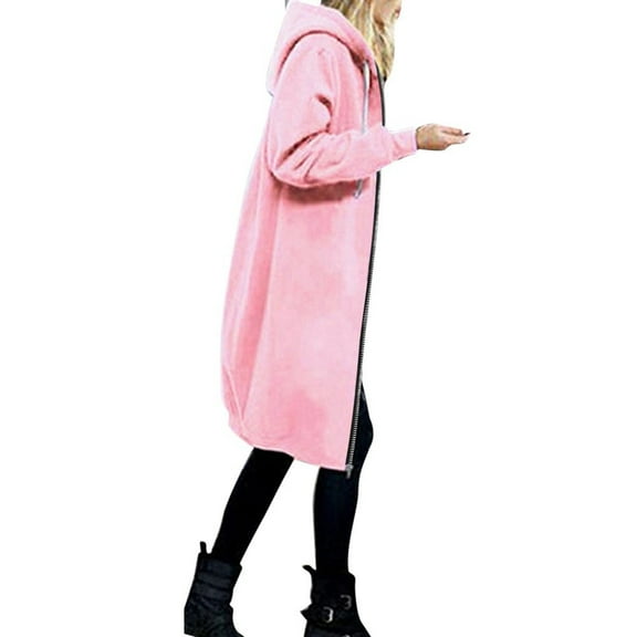 DuoJiaJ Women Warm Zipper Open Hoodies Sweatshirt Long Coat Jacket Tops Outwear Womens Puffer Coat Pink XXL