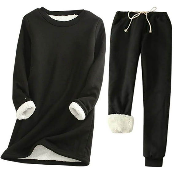 DuoJiaJ Women's 2 Piece Outfits Long Sleeve Knit Sweater Top Wide Leg Pants Lounge Sets Tracksuits Black M