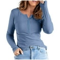 thumbnail image 1 of DuoJiaJ Women's 2025 Summer Fall Long Sleeve Button Ribbed Knit Slim Fit Casual Basic Tops Blouse Blue M, 1 of 5