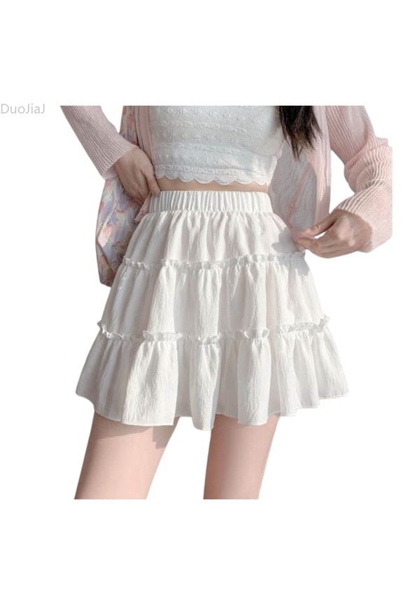 Women's A High Waist Fashion Design Cake Skirt Petite Pleated Tutu Skirt A Line Skirts Women White L