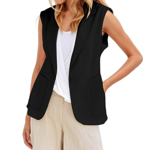 DuoJiaJ Women's And Linen Sleeveless Solid Color Color Cardigan Small Suit Jacket Women's Women Winter Coat Black XXXXXL