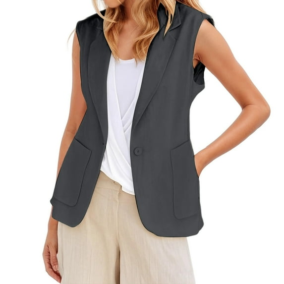 DuoJiaJ Women's And Linen Sleeveless Solid Color Color Cardigan Small Suit Jacket Women's Women Winter Coat Gray XXXXL