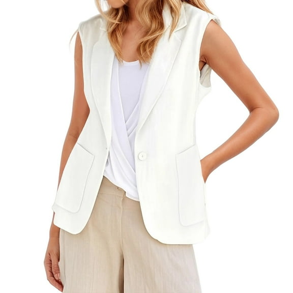 DuoJiaJ Women's And Linen Sleeveless Solid Color Color Cardigan Small Suit Jacket Women's Women Winter Coat White XXXXXXL