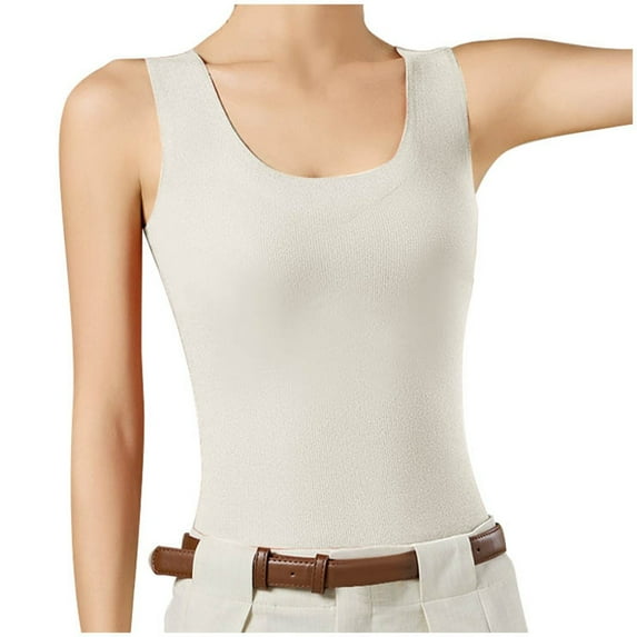 DuoJiaJ Women's And Thickened With Chest Pads Warm Vest Bra Bottoming Top Thermal Underwear Women Beige L