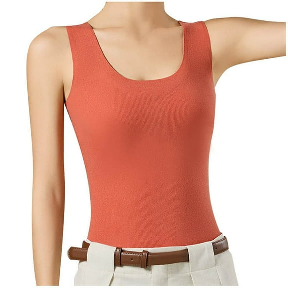 DuoJiaJ Women's And Thickened With Chest Pads Warm Vest Bra Bottoming Top Thermal Underwear Women Orange M
