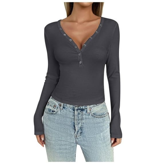 DuoJiaJ Women's Autumn And Winter Women's Temperament Slim Solid Color Long Sleeve Button Top Warm Inside Ladies Thermal Underwear Gray S