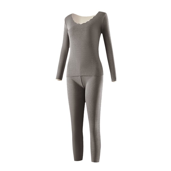 DuoJiaJ Women's Autumn And Winter Fashion Seamless Thermal Underwear Set Thick Round Neck Solid Color Heat Tight Set Thermal Underwear Women Plus Size Warm Winter Gray XL