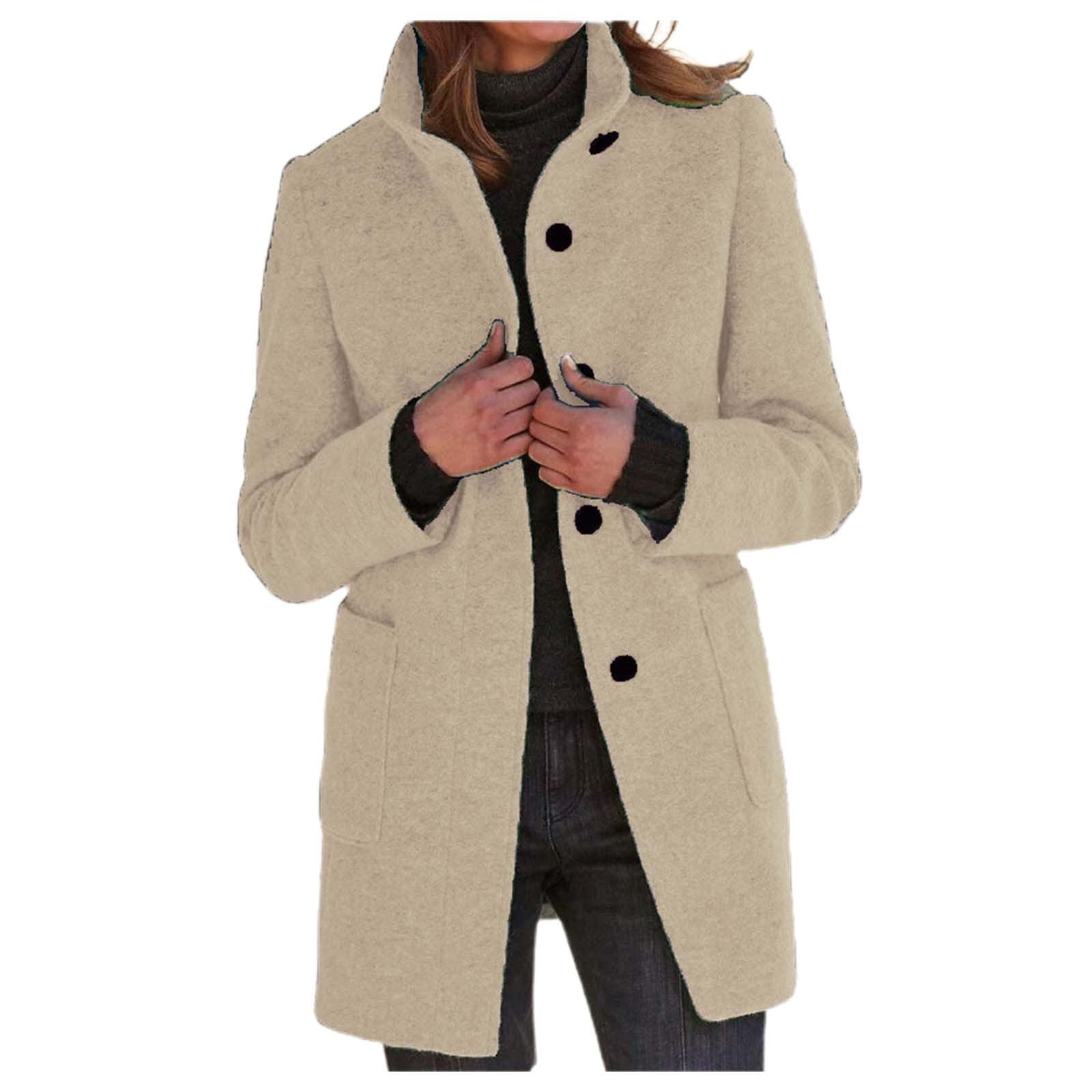 DuoJiaJ Women's Autumn Winter Vintage Solid Color Button Up Stand
