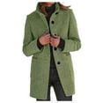 thumbnail image 1 of DuoJiaJ Women's Autumn Winter Vintage Solid Color Button Up Stand Collar Wool Coat Women Winter Coat Green L, 1 of 3