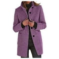 thumbnail image 1 of DuoJiaJ Women's Autumn Winter Vintage Solid Color Button Up Stand Collar Wool Coat Women Winter Coat Purple S, 1 of 3