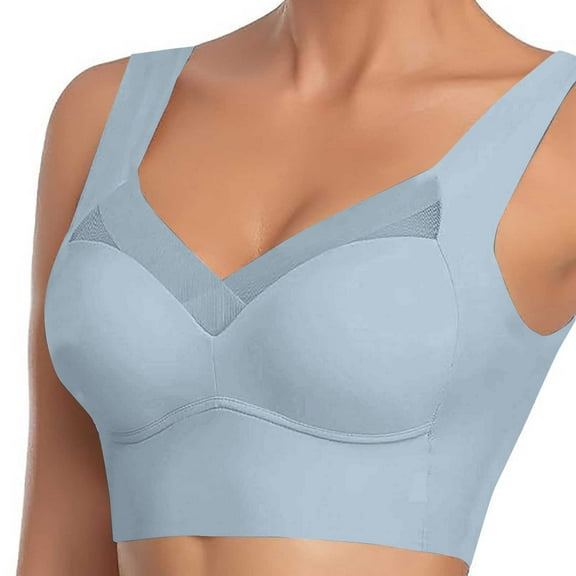 DuoJiaJ Women's Bra Wireless Full Coverage Seamless Comfort Plus Size Everyday T-Shirt Bra Blue