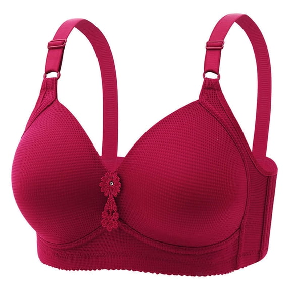 DuoJiaJ Women's Breathable No Steel Ring Adjustable Bra With Thin Breasts Mother Plus And Enlarged Bra Underwear Push Up Bras Red