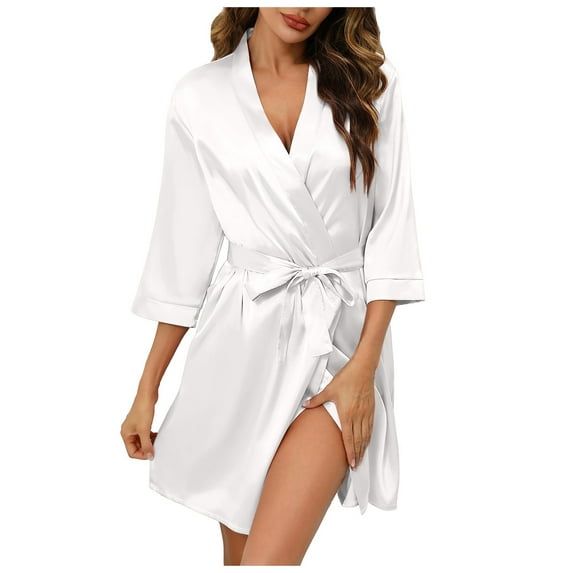 DuoJiaJ Women's Bride Bridesmaids Robe Short Satin Kimono Robes For Wedding & Bridal Party Silk Bathrobes For Women Plus Size Satin Pajamas Women White