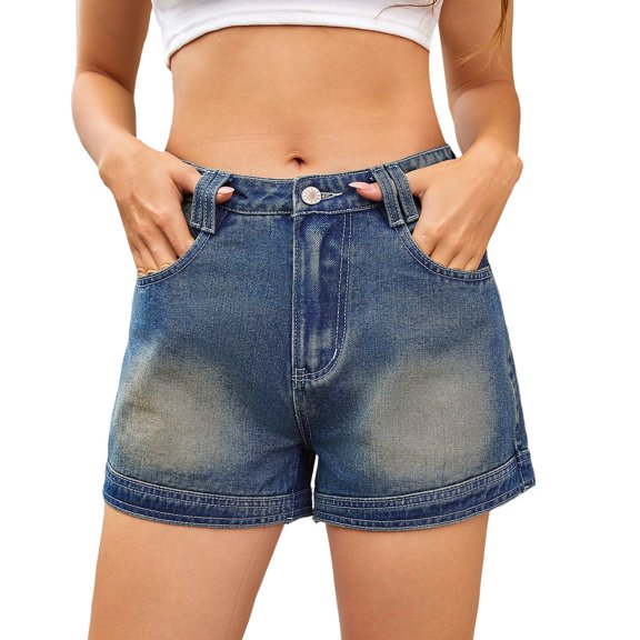 DuoJiaJ Women's Casual Denim Shorts Vintage High Waisted Summer Comfortable Stretchy Retro Jean Shorts For Daily Wear Vacation Women’s Casual Cropped Wide Leg Pants