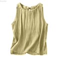 thumbnail image 1 of DuoJiaJ Women's Casual Loose Fit Pure Color Crinkled Tank Top Boho Style Sleeveless Blouse Comfortable Breathable Summer Wear Cotton Tank Tops For Women Green M, 1 of 5