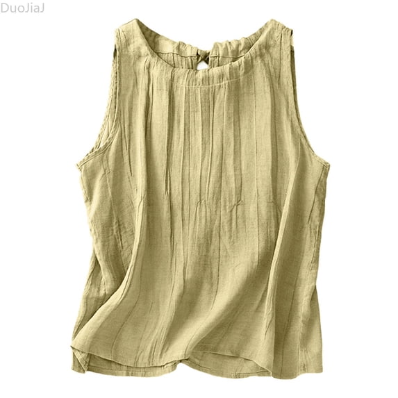 DuoJiaJ Women's Casual Loose Fit Pure Color Crinkled Tank Top Boho Style Sleeveless Blouse Comfortable Breathable Summer Wear Cotton Tank Tops For Women Green M