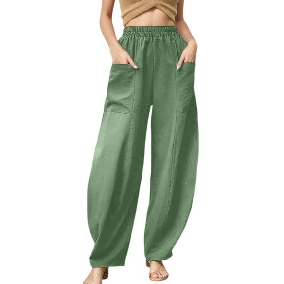 DuoJiaJ Women's Casual Pants Comfortable Stretch Waist Pants With Pockets For Everyday Wear Ideal For Spring Summer Autumn Linen Casual Pants Women