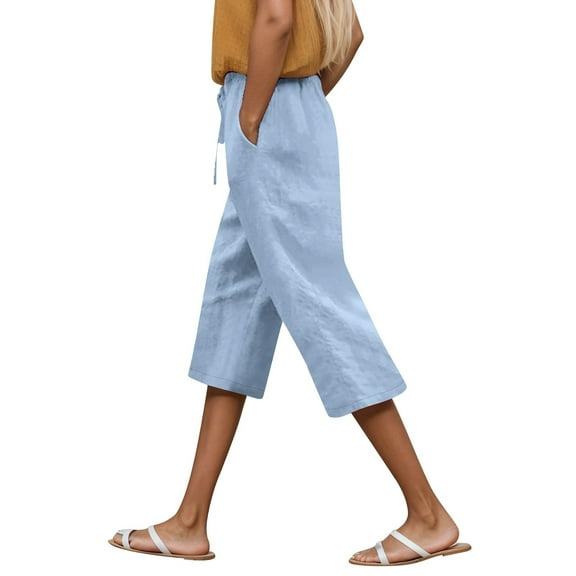 DuoJiaJ Women's Casual Pants Elastic Waist Cropped Drawstring Trousers Comfortable Everyday Wear For Spring Summer Fall Women’s Casual Cargo Pants Elastic Waist