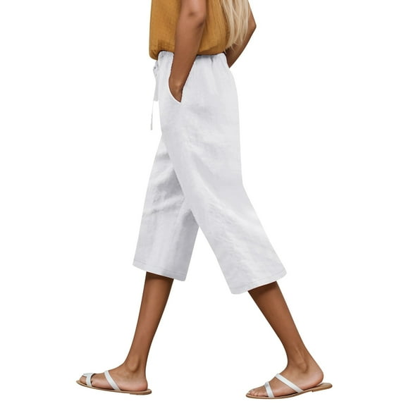 DuoJiaJ Women's Casual Pants Elastic Waist Cropped Drawstring Trousers Comfortable Everyday Wear For Spring Summer Fall Women’s Casual Cargo Pants Elastic Waist