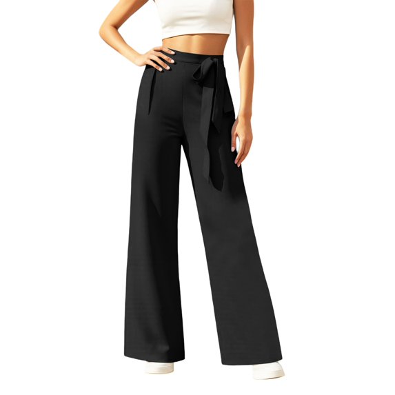 DuoJiaJ Women's Casual Pants Wide Leg With Tie For Everyday Comfort And Versatility Wide Leg Casual Pants Women