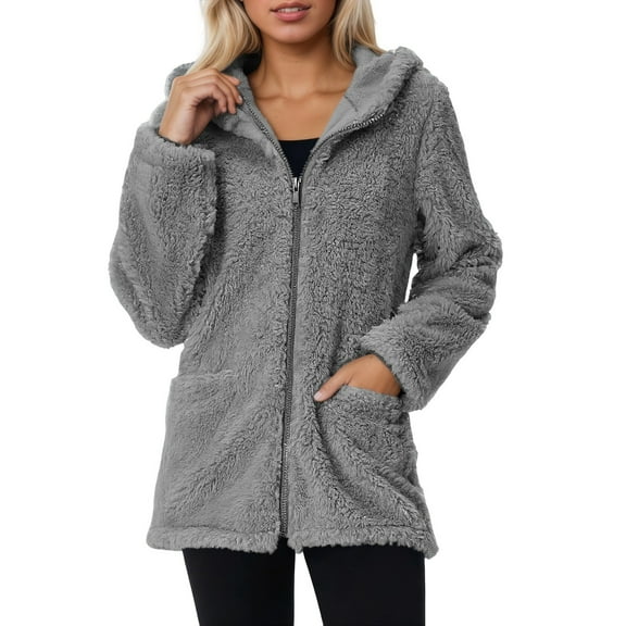 DuoJiaJ Women's Casual Solid Color Hooded Sweater Coat Long Sleeve Double Fleece Outerwear For Daily Outdoor Campus Wear In Autumn Winter Womens Warm Winter Coat Gray XXL