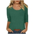 thumbnail image 1 of DuoJiaJ Women's Casual Solid Color Print Scoop Neck Low Cut 3/4 Sleeve T Shirt Top Women’s Lace Trim Casual Blouses Green, 1 of 5