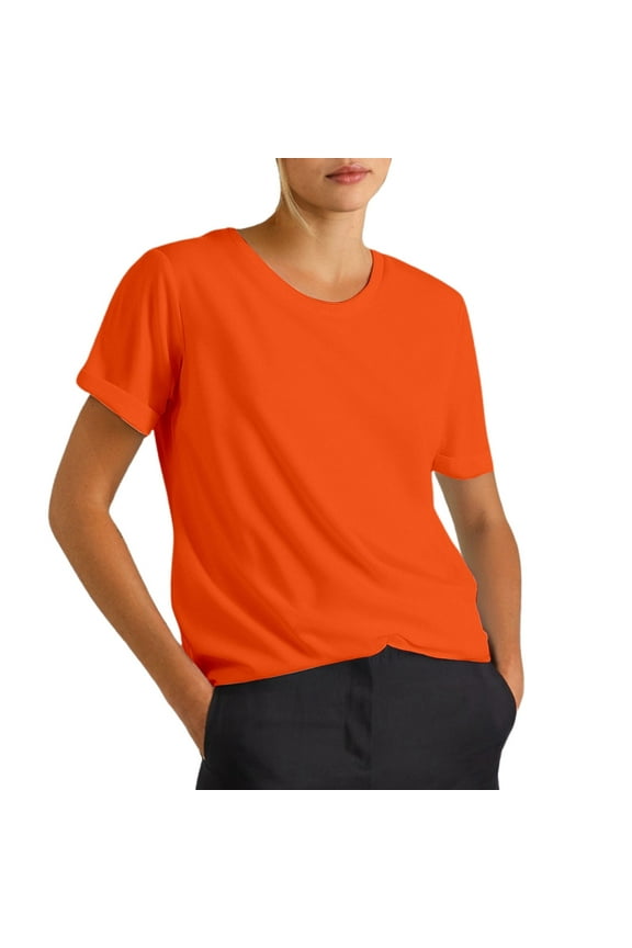 Women's Casual Solid Color Round Neck Short Sleeve T Shirt Versatile Everyday Tee Women’s Boho Flowy Summer Tops Orange