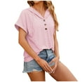 thumbnail image 1 of DuoJiaJ Women's Casual Summer Hoodies Short Sleeve Drawstring Hoodies Tops Button Front V Neck Pullover T Shirts Tops Women’s High-Neck Workout Tops Pink, 1 of 5