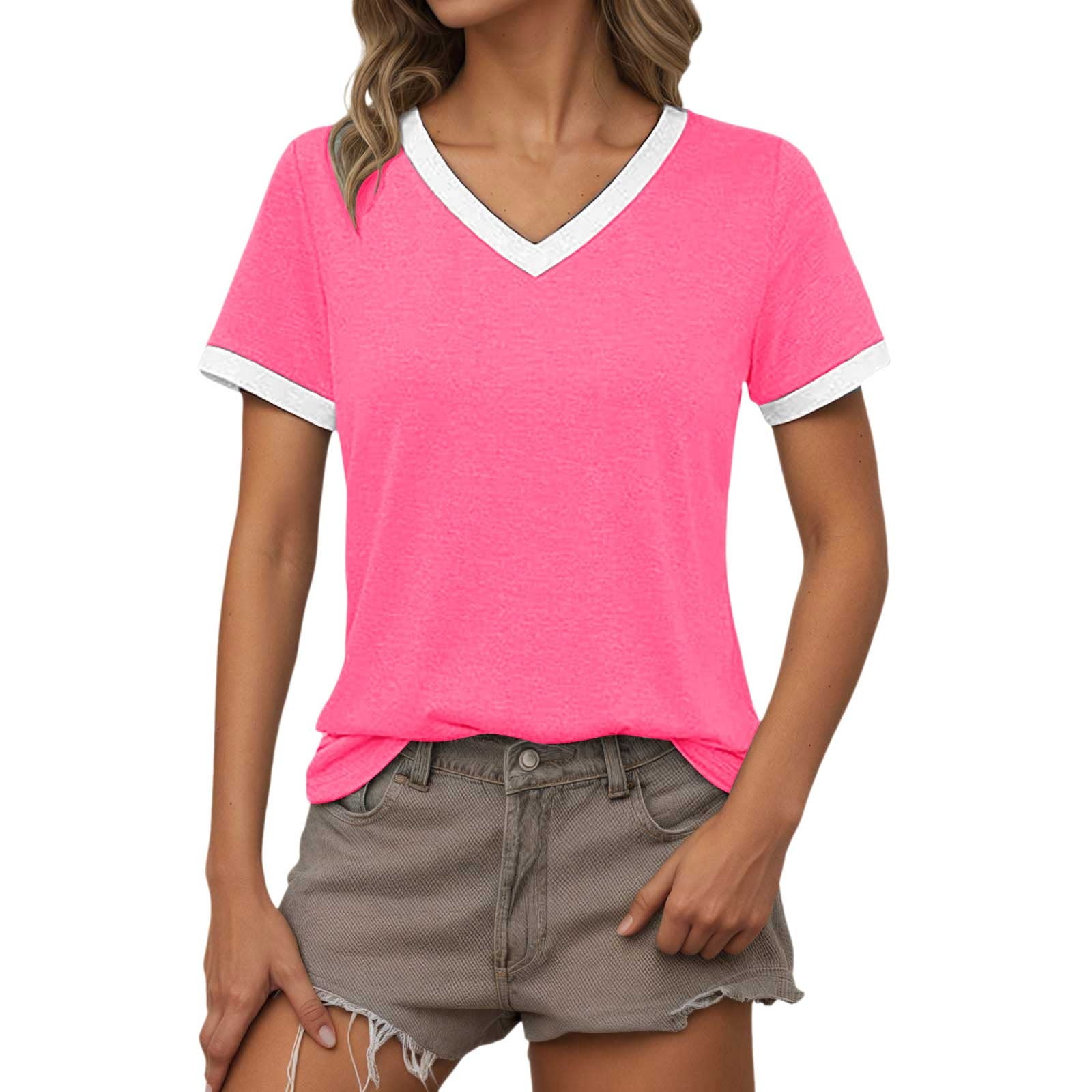 DuoJiaJ Women's Casual V Neck Short Sleeve T Shirt Spring And Summer ...