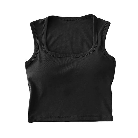 DuoJiaJ Women's Casual Wide Shoulder Strap Square Tie Chest Pad Can Be Spread Out High Waist Short Solid Color Inner Vest Underwear Padded Sports Tank Tops Women