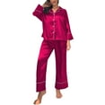 thumbnail image 1 of DuoJiaJ Women's Classic Button Down Long Satin Silk Pajama Set Plus Size Pajamas Women Red, 1 of 5