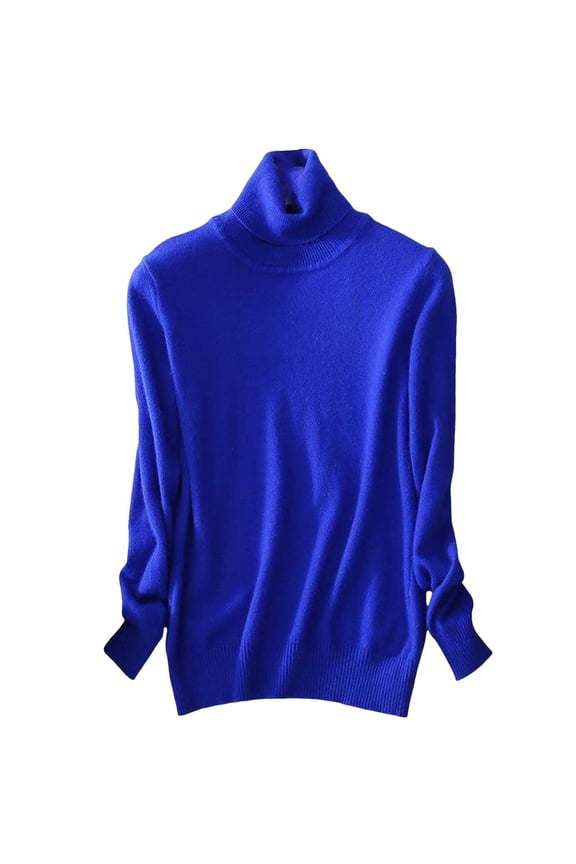 Women's Classic Fit Lightweight Long Sleeve Turtleneck Sweater Blue L