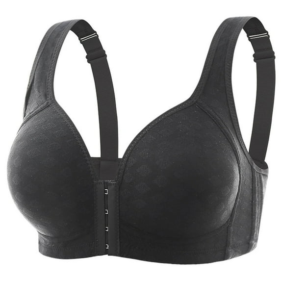 DuoJiaJ Women's Comfortable And Large Size Front Buckle Wrap Up Tank Top Style Thin Bra Wireless Bras Black