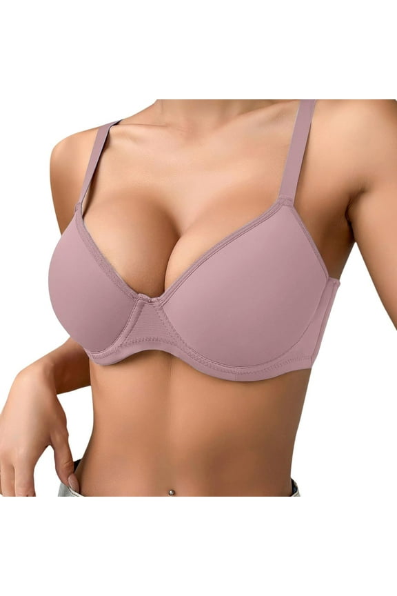Women's Comfortable Breathable Underwire Bra With Side Support Full Coverage Seamless T Shirt Bra For Everyday Wear Plus Size Bras Purple
