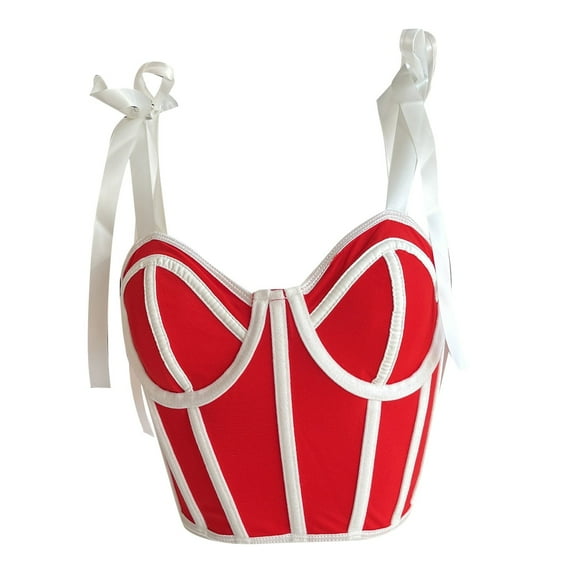 DuoJiaJ Women's Contrast Color Straps Slim Fit Versatile Short Navel Steel Ring Fishbone Camisole Loose Fit Tank Tops Women