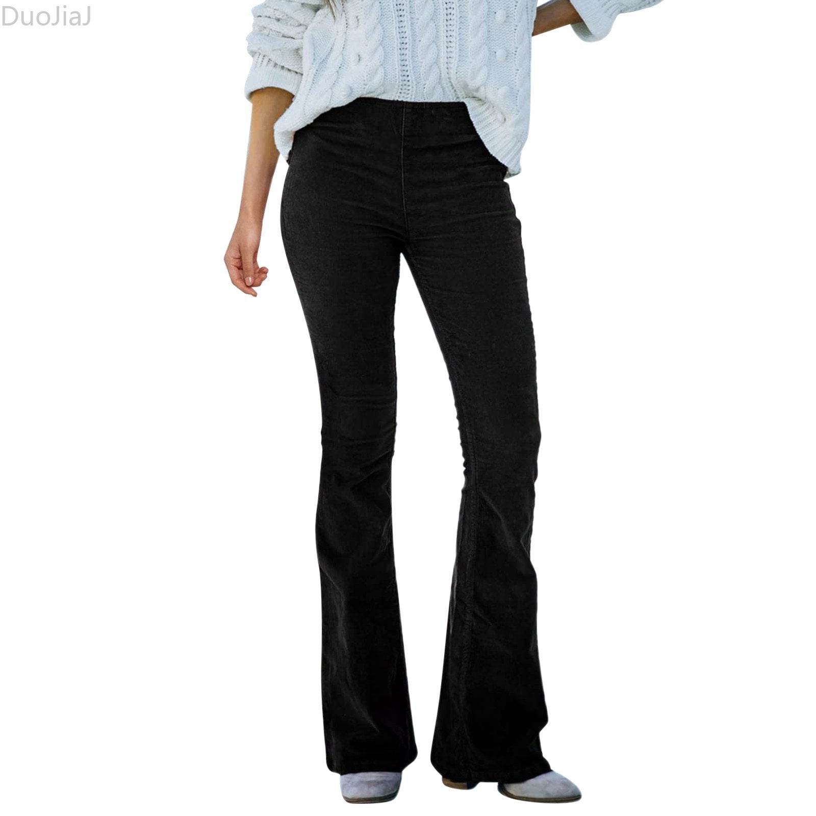 DuoJiaJ Women's Corduroy Flare Pants Elastic Waist Bell Bottom Trousers ...