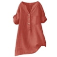 thumbnail image 1 of DuoJiaJ Women's Cotton Linen Button Down Short Sleeve Shirt 2025 Summer Linen Tops Blouses with Pocket Orange L, 1 of 2