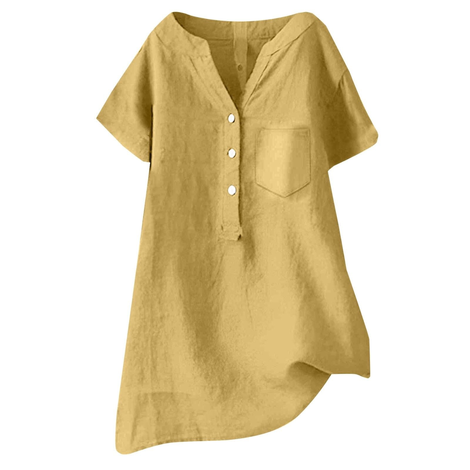 DuoJiaJ Women's Cotton Linen Button Down Short Sleeve Shirt 2025 Summer ...