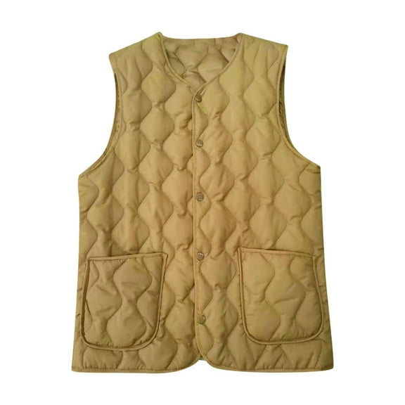 DuoJiaJ Women's Cozy Inner Vest Sleeveless Collarless Design For Versatile Winter Layering Womens Fleece Jacket Gold XXL